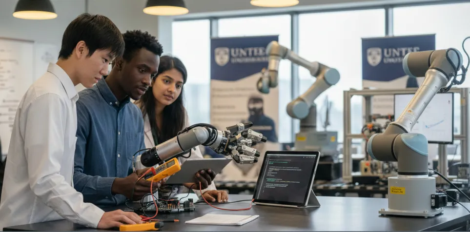 Student working on a robotics project in a lab setting